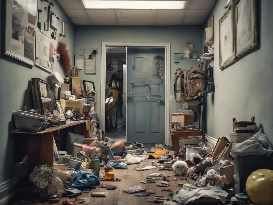 Cluttered hallway space