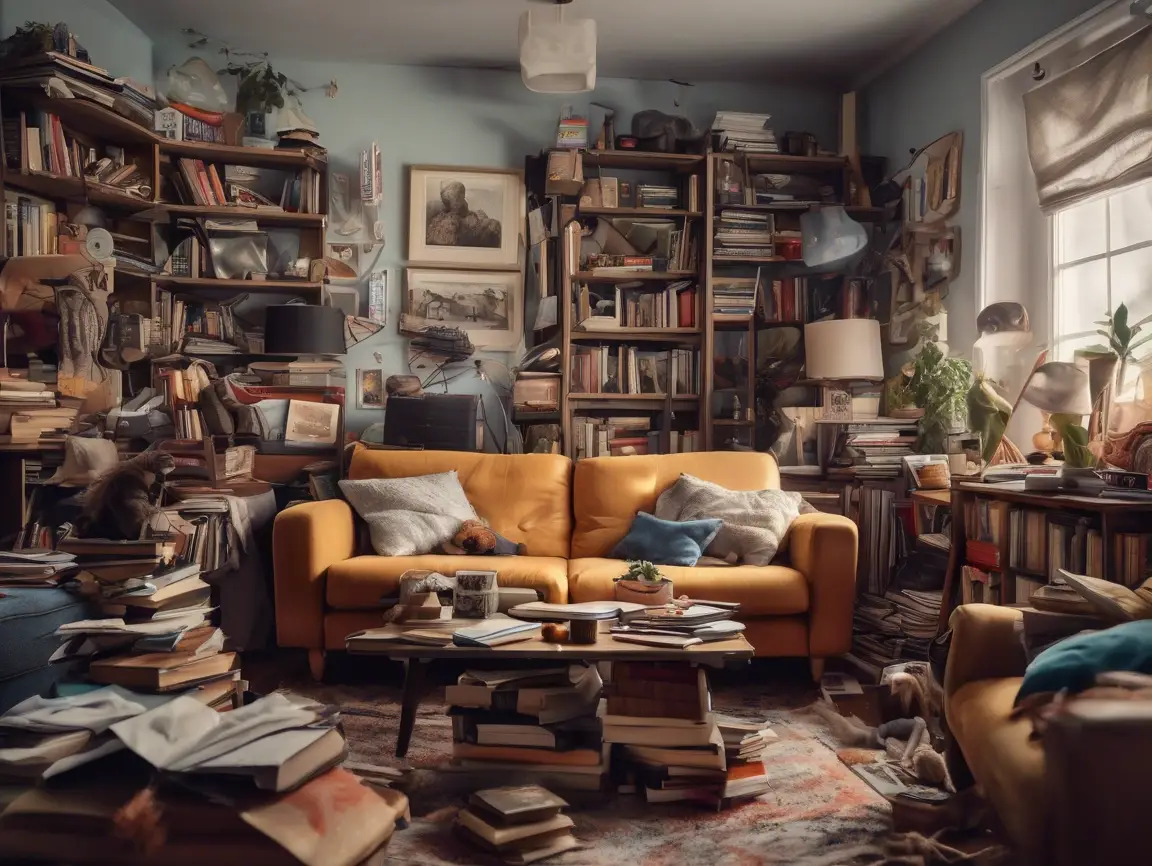 Cluttered living room space